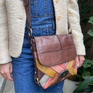 Vintage multicolored Fossil pebbled leather crossbody bag